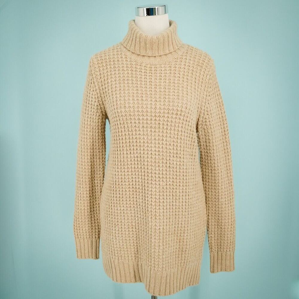 J. McLaughlin Size Medium M Beige Turleneck Waffle Knit Wool Cashmere Sweater